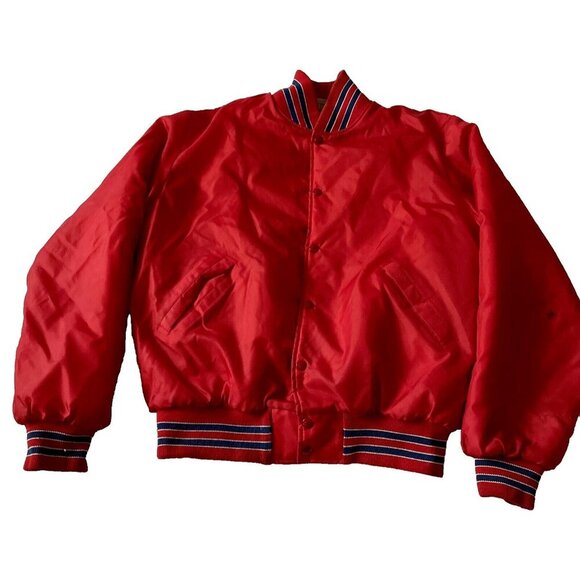 Rockabilly Windbreaker Snap Jacket Size L Men USA 1980s Warm Red Distressed - Picture 2 of 10